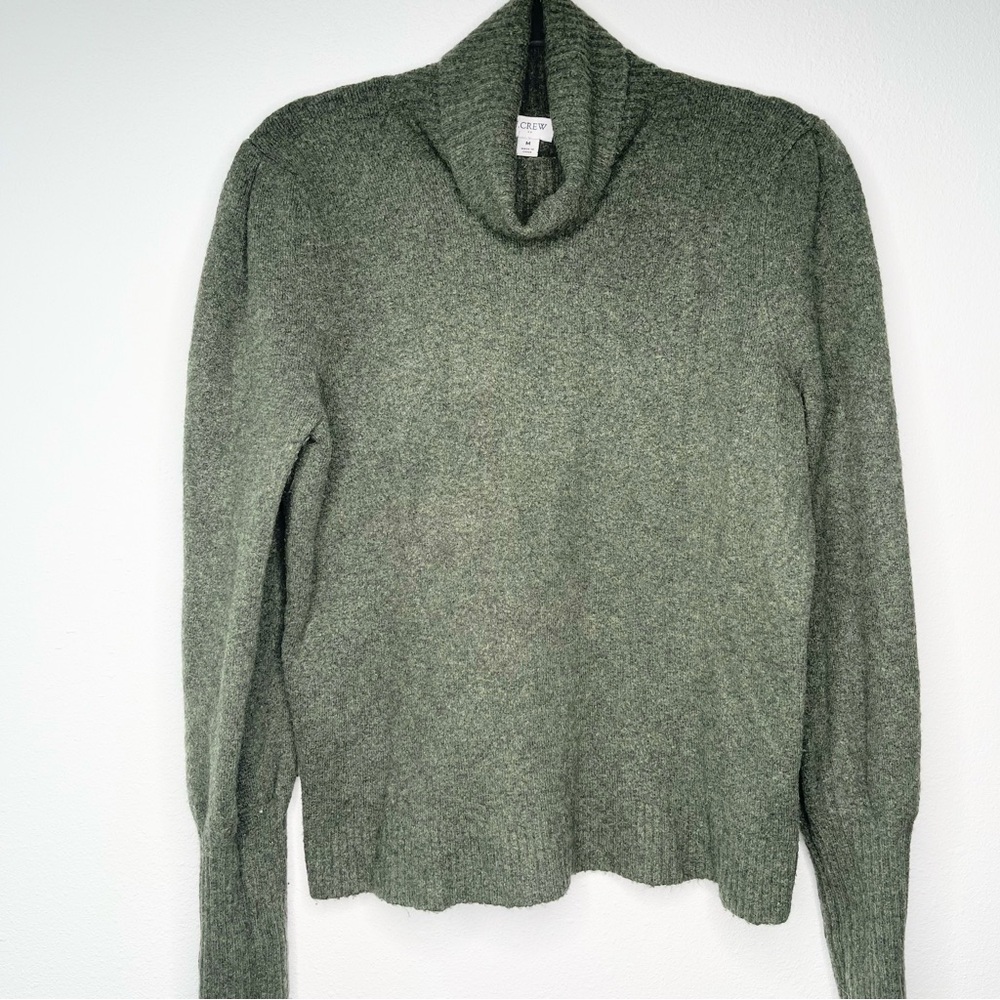 J. Crew Womens M Wool Blend Knit Sweater Turtleneck Heathered Olive Cuffs Y2K‎